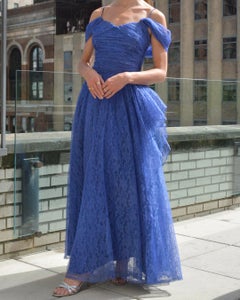 Vintage 1940s Lace Gown with Shoulder Draping