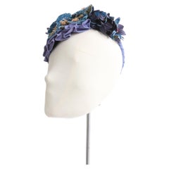 Vintage 1940's Lilac Silk & Velvet Floral Pleated Percher Hat forties flower hat