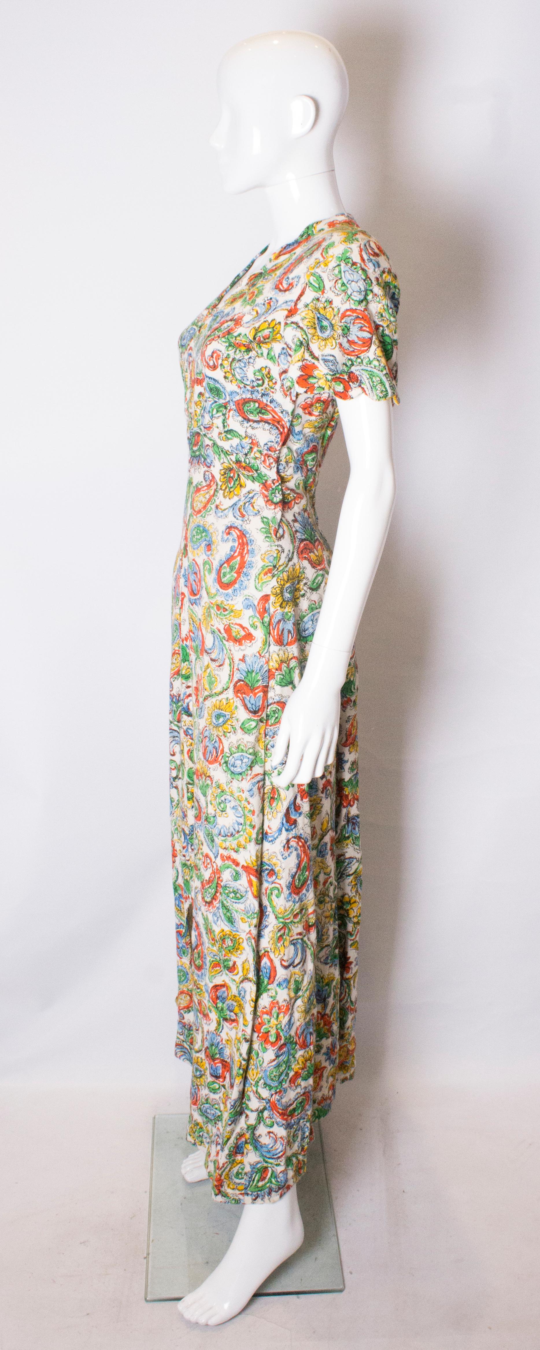 Women's Vintage 1940s Linen Print Dress
