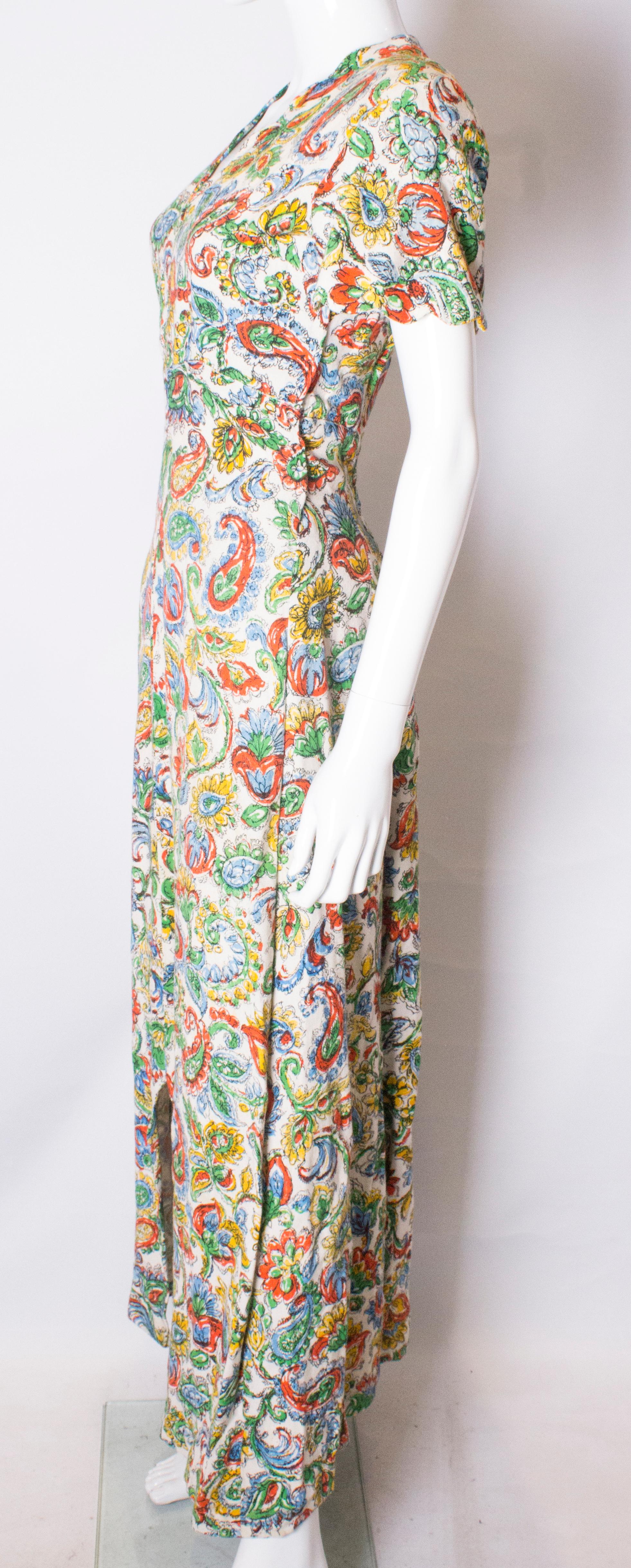 Vintage 1940s Linen Print Dress 1