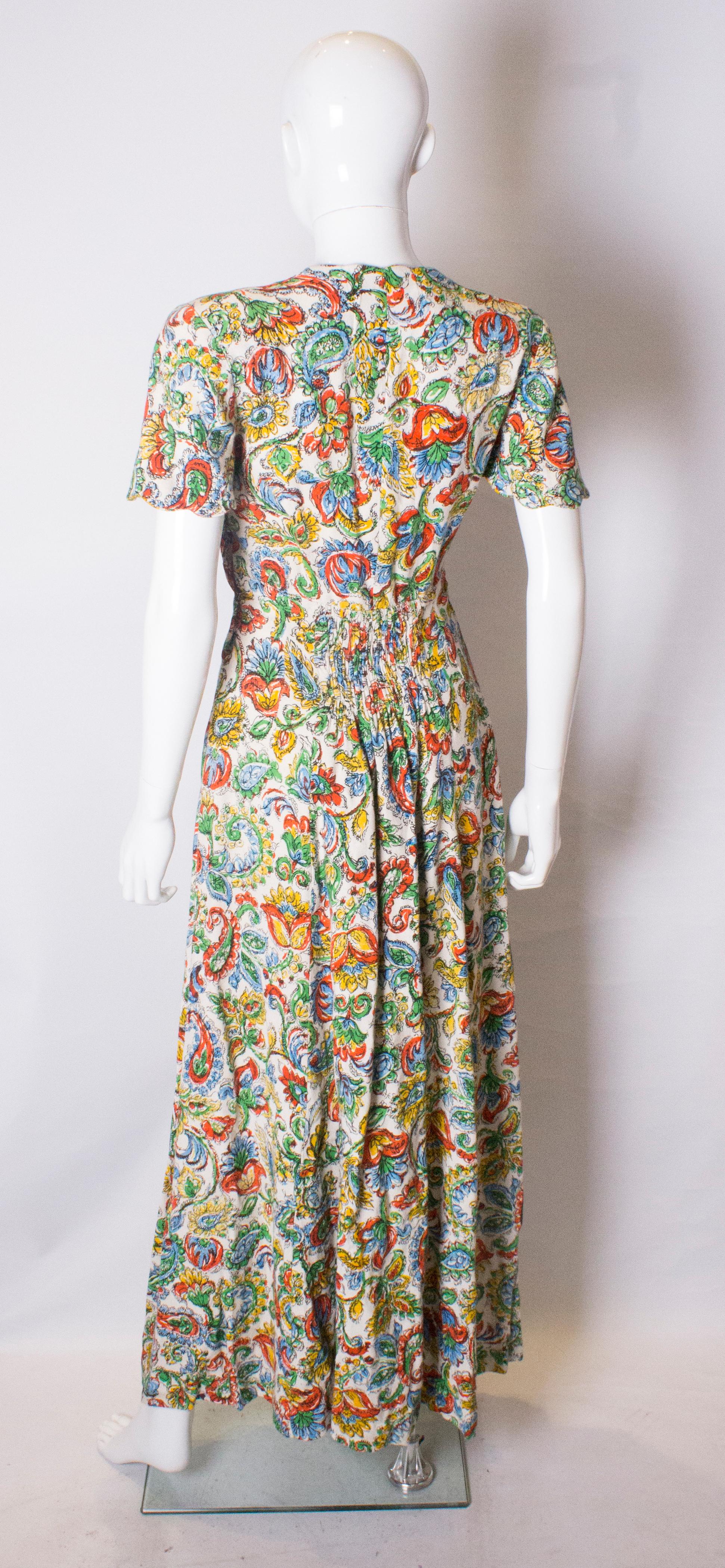 Vintage 1940s Linen Print Dress 2