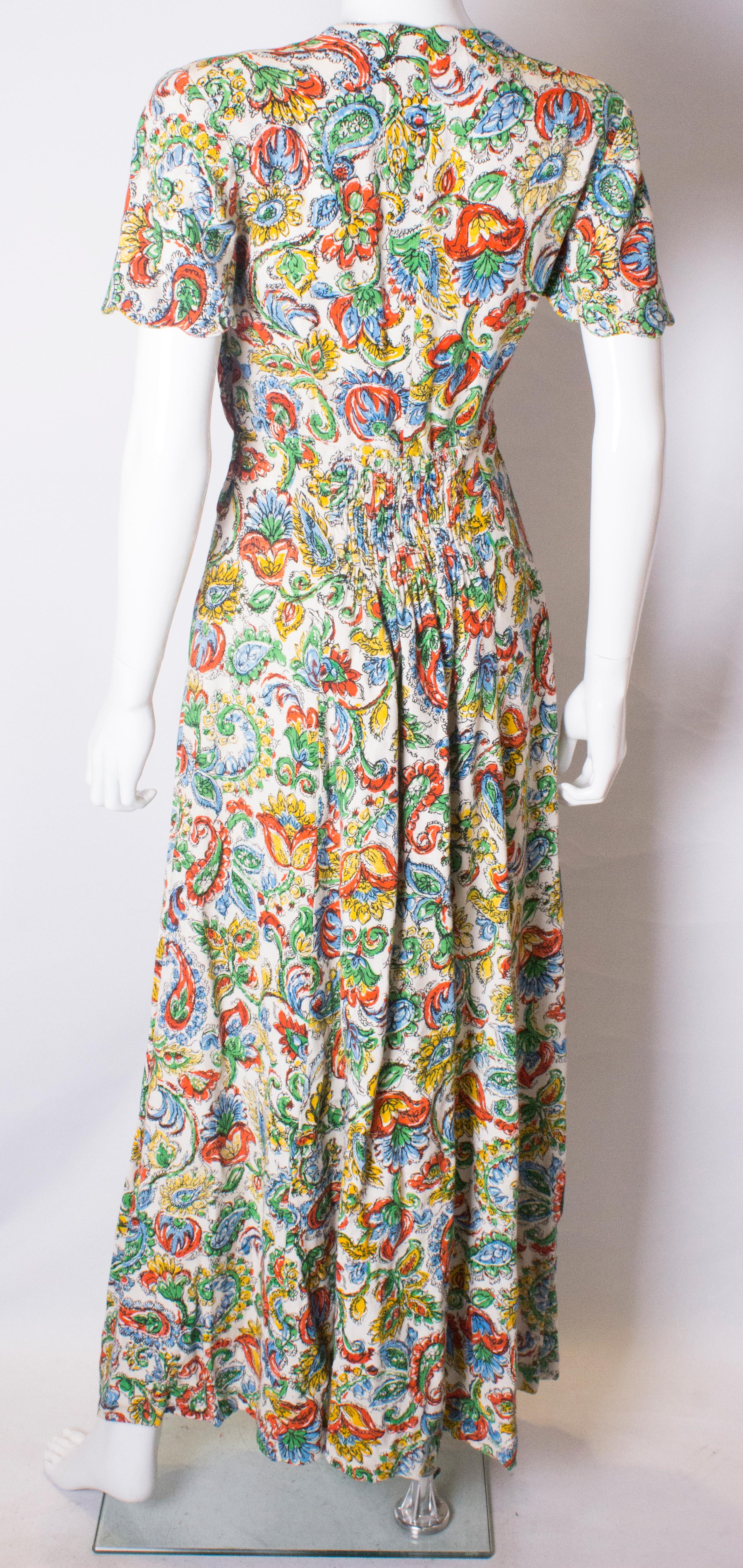 Vintage 1940s Linen Print Dress 3