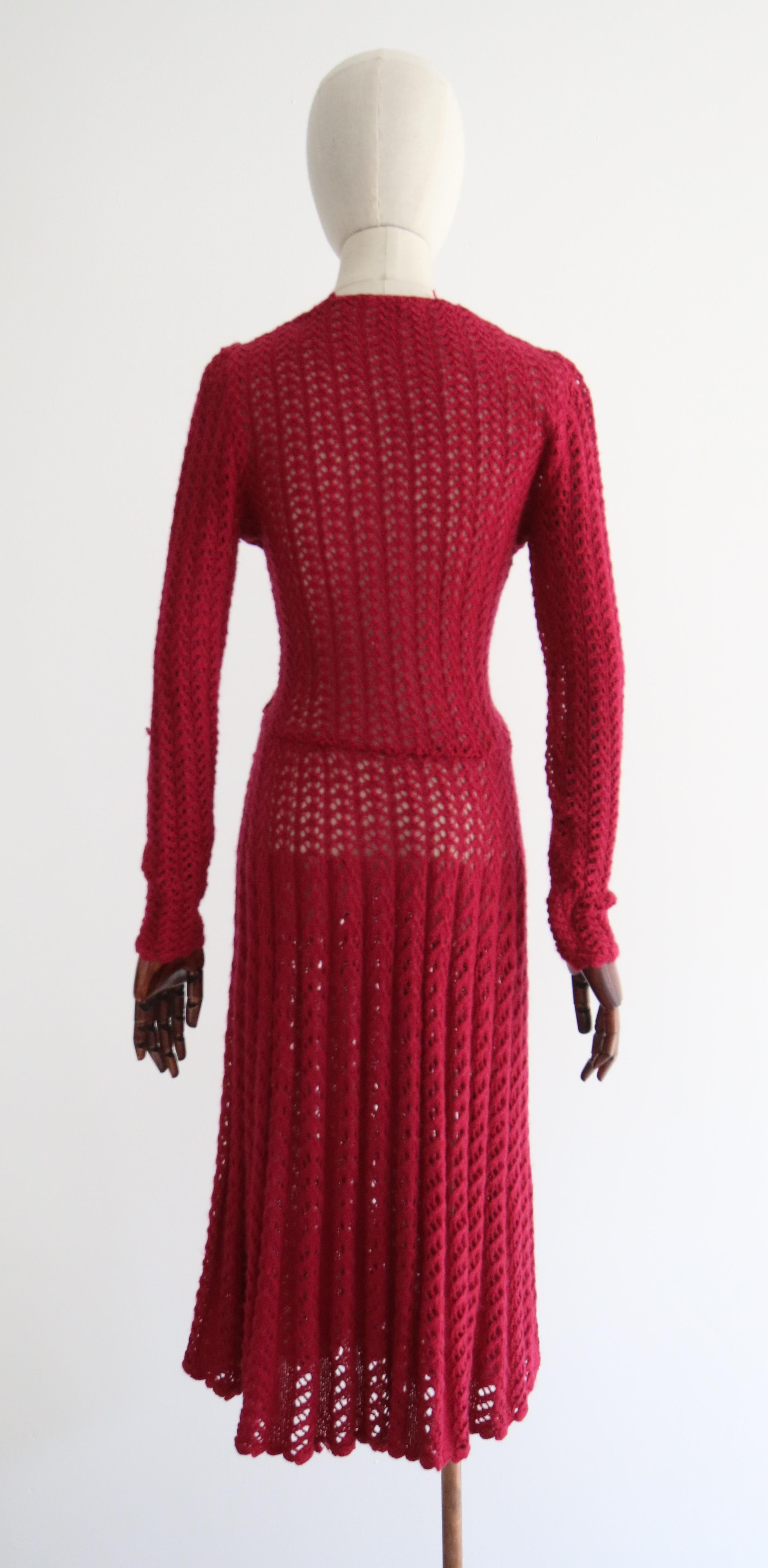 Vintage 1940's Magenta Knitted Dress UK 10-12 US 6-8 For Sale 3