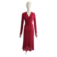 Vintage 1940's Magenta Knitted Dress UK 10-12 US 6-8