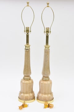 Vintage 1940's Maison Bagues Glass Lamps With Gold Inclusions & Brass, Restored