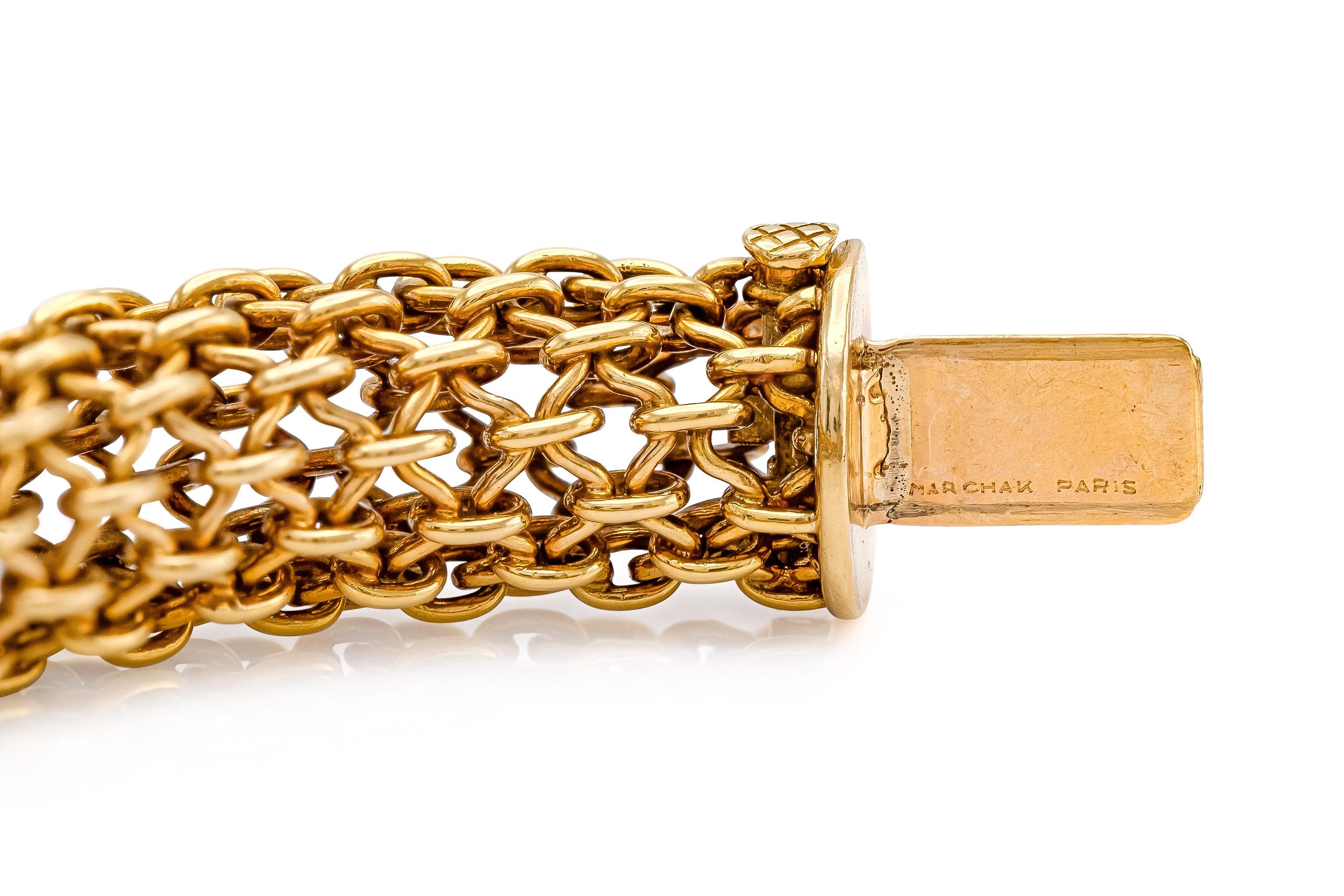 Vintage 1940s Marchak Emerald Ruby & Diamond Bracelet In Good Condition For Sale In New York, NY