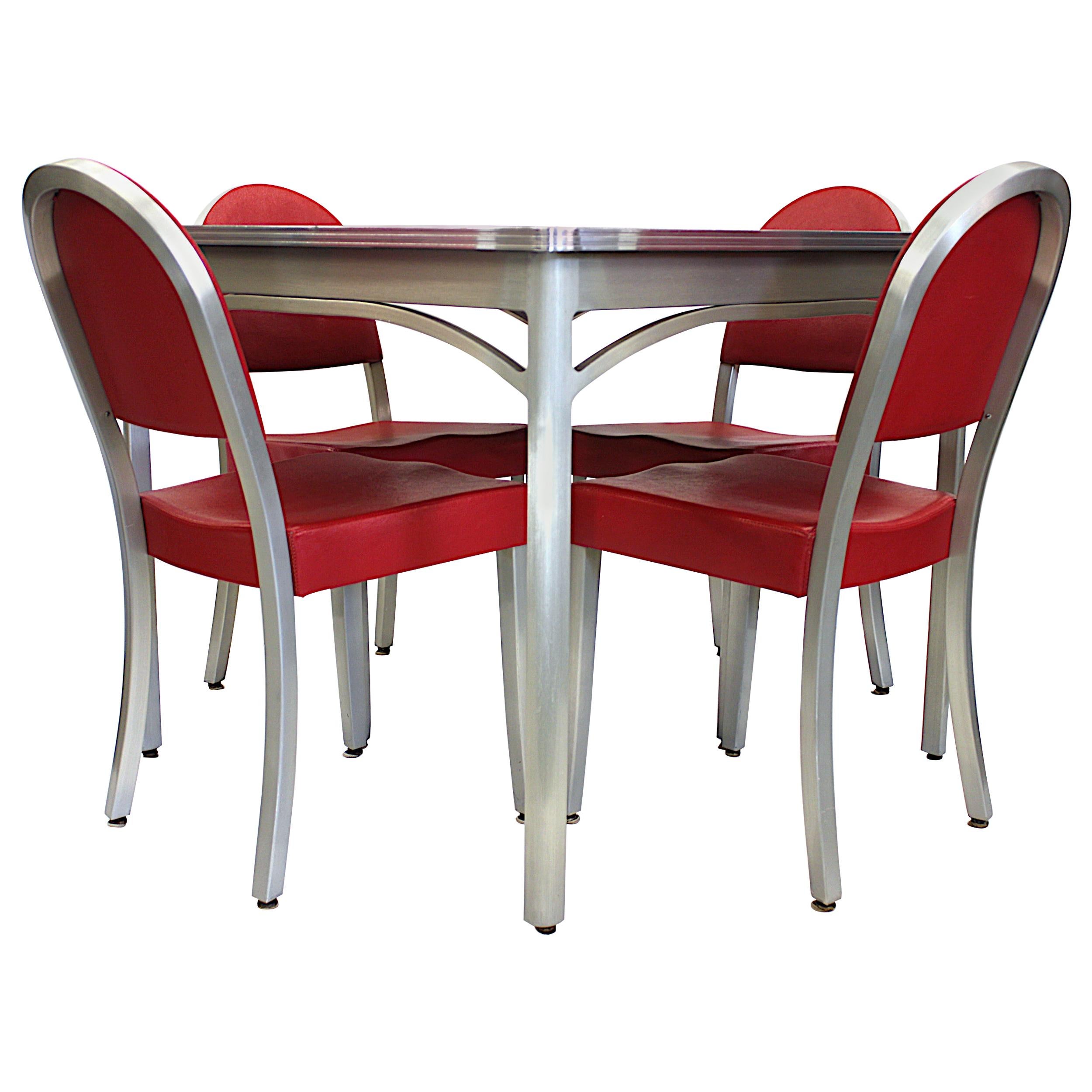 Vintage 1940s Mid-Century Modern Industrial Aluminum Table & Chairs by GoodForm