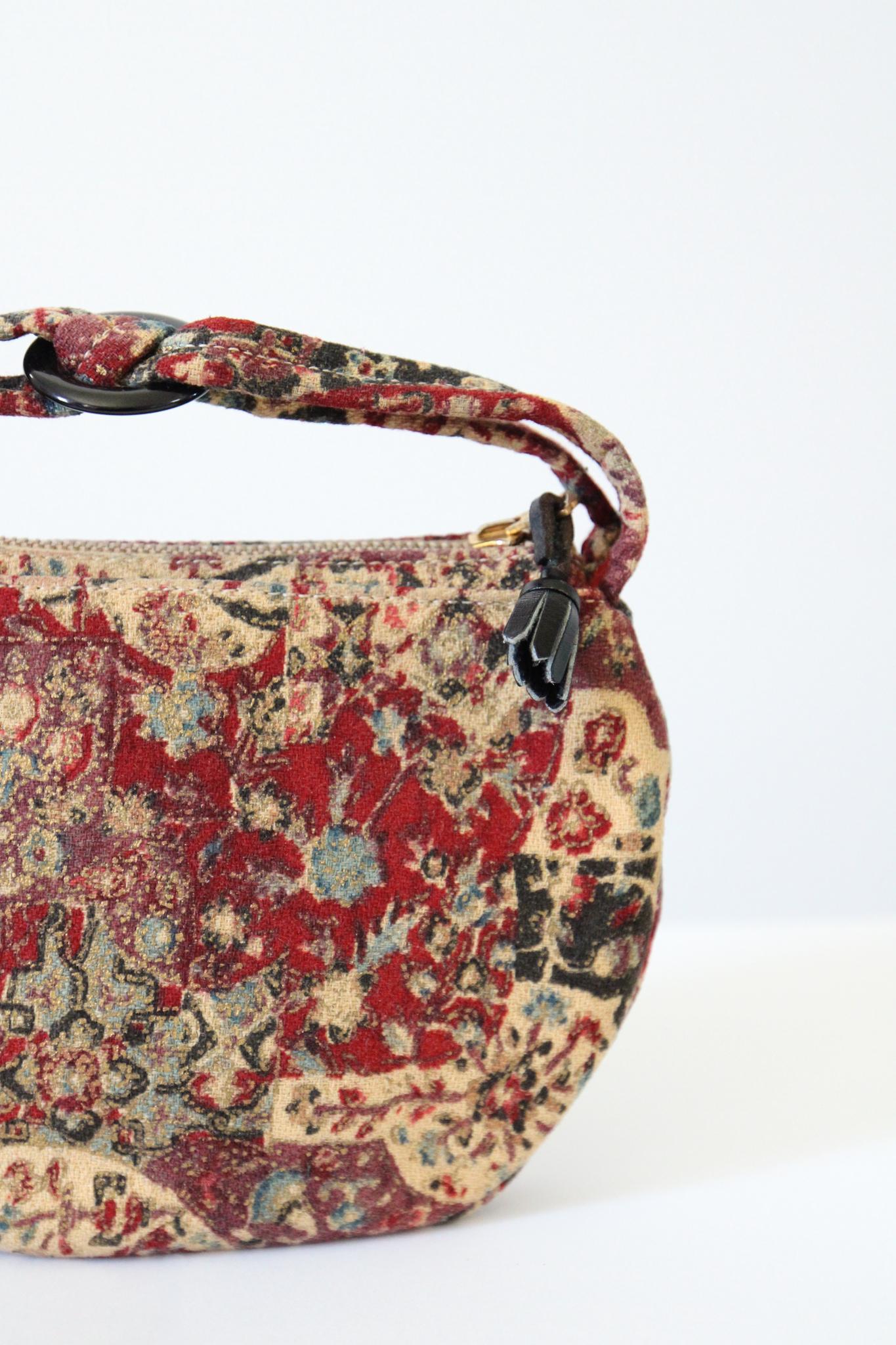 Vintage 1940's miniature handbag vintage 1940's small purse barkcloth gold paint Unisexe en vente