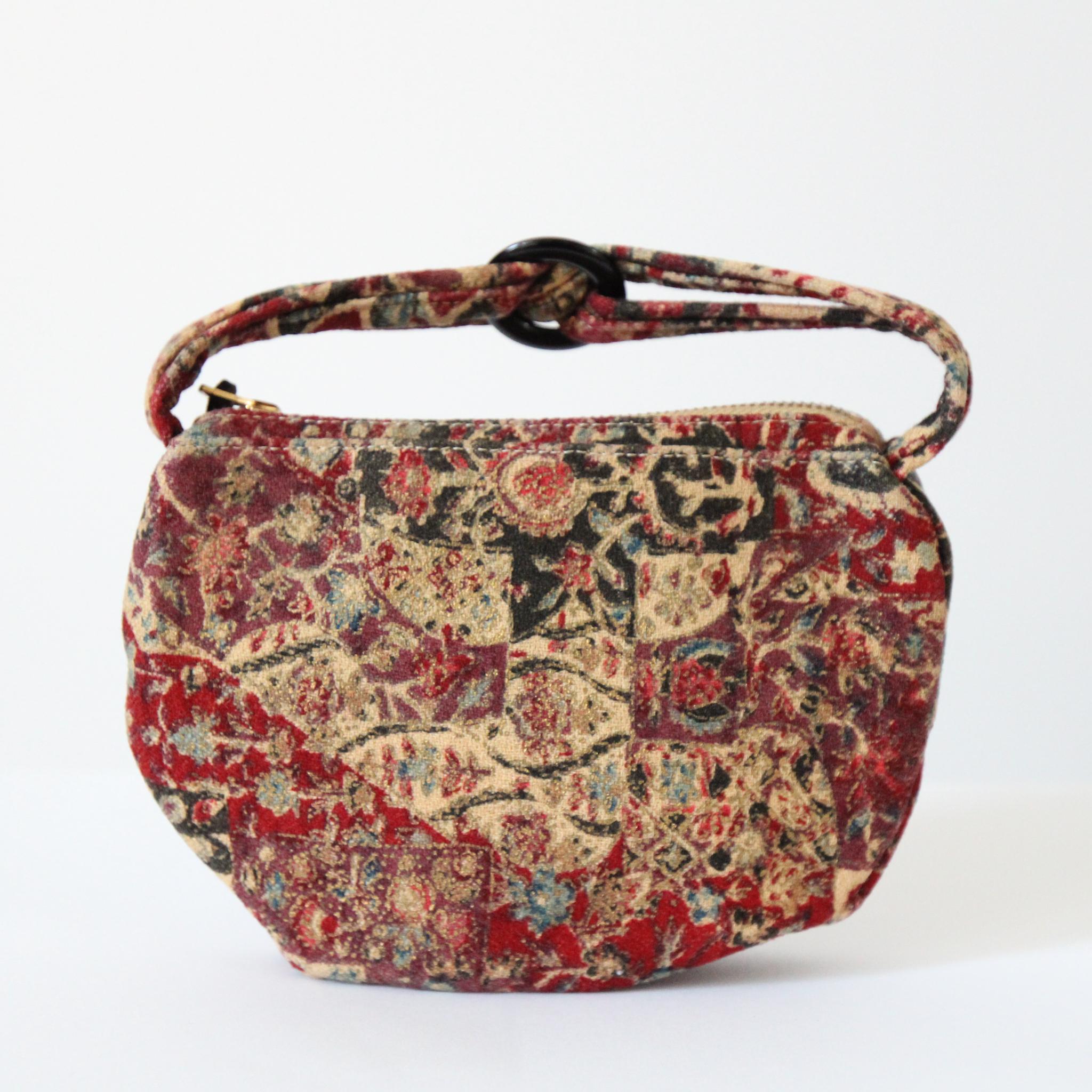 Vintage 1940's miniature handbag vintage 1940's small purse barkcloth gold paint en vente 1