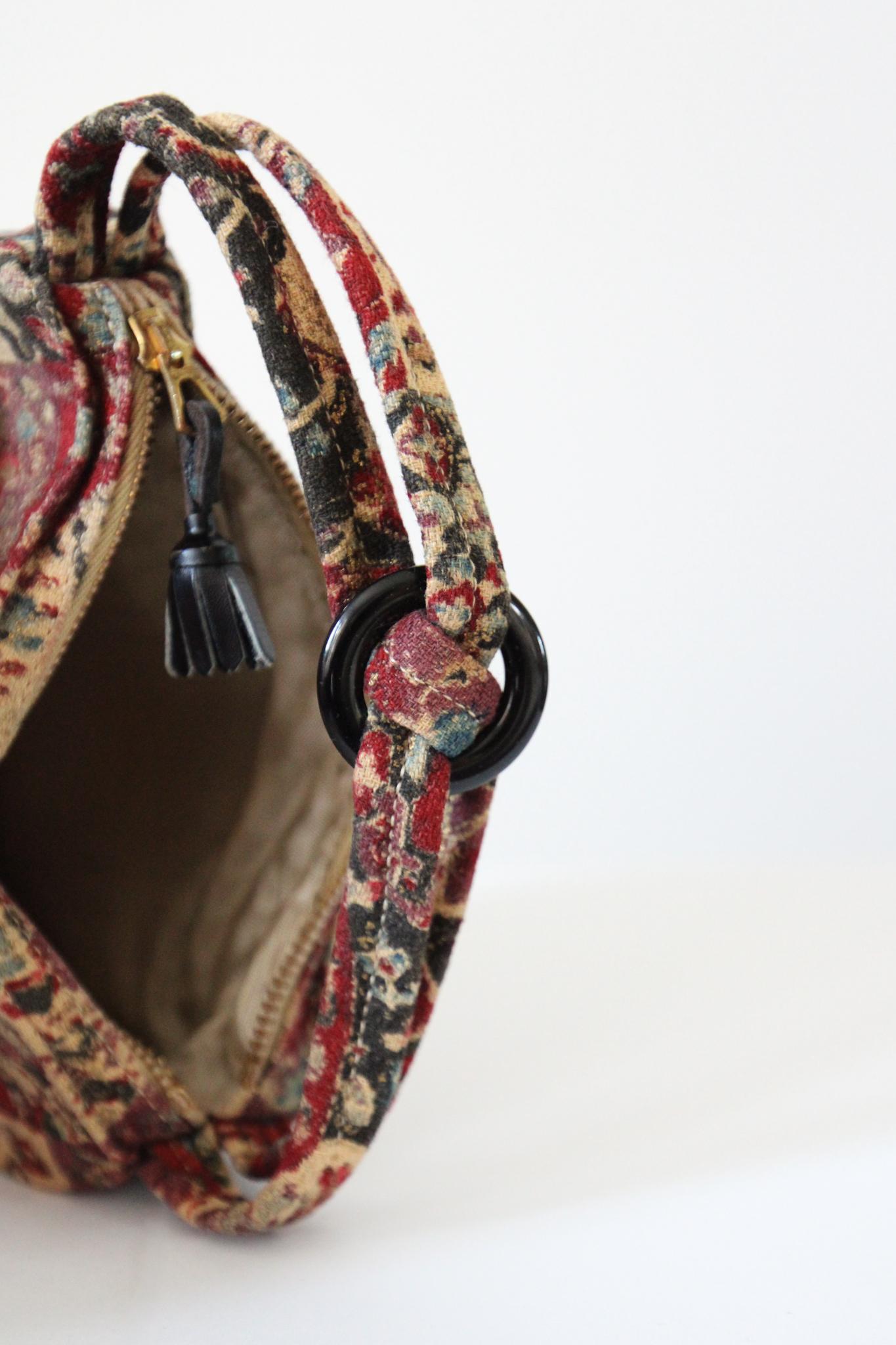 Vintage 1940's miniature handbag vintage 1940's small purse barkcloth gold paint en vente 2