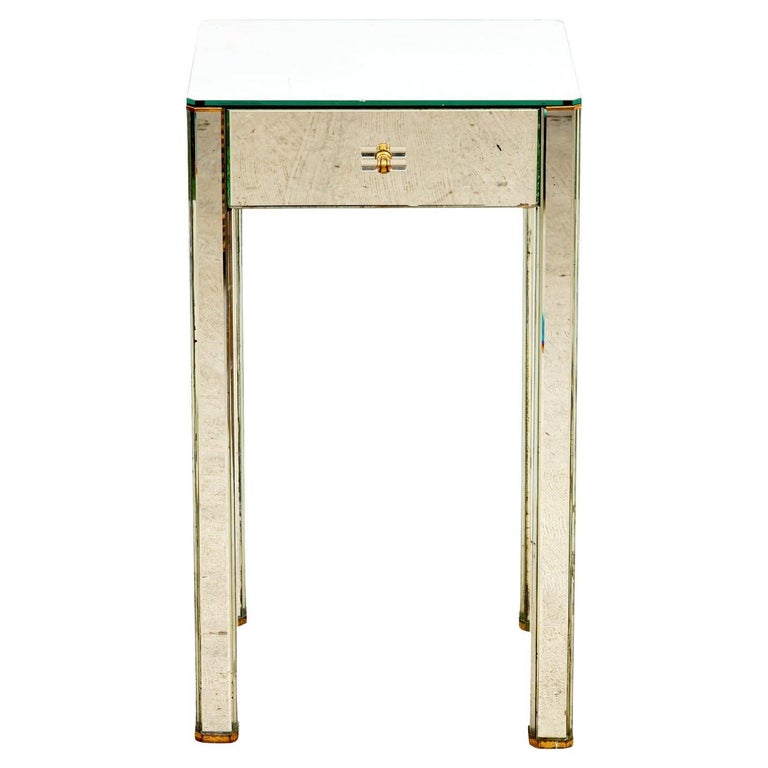 Vintage 1940s Mirrored Single Drawer Bed Stand For Sale at 1stDibs