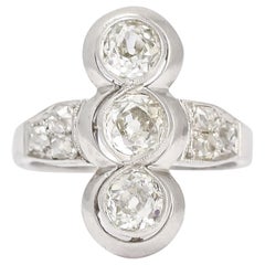 Antique 1940s Modernist 1.64 Carat Diamond Three-Stone Ring