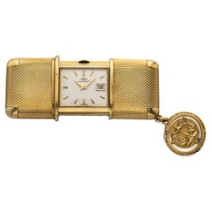 Vintage 1940s Movado Travel Clock 18K Yellow Gold Manual Wind 41x27mm