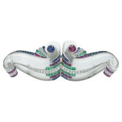 Vintage 1940s Multi-Gem Rock Crystal Double Clip Brooch