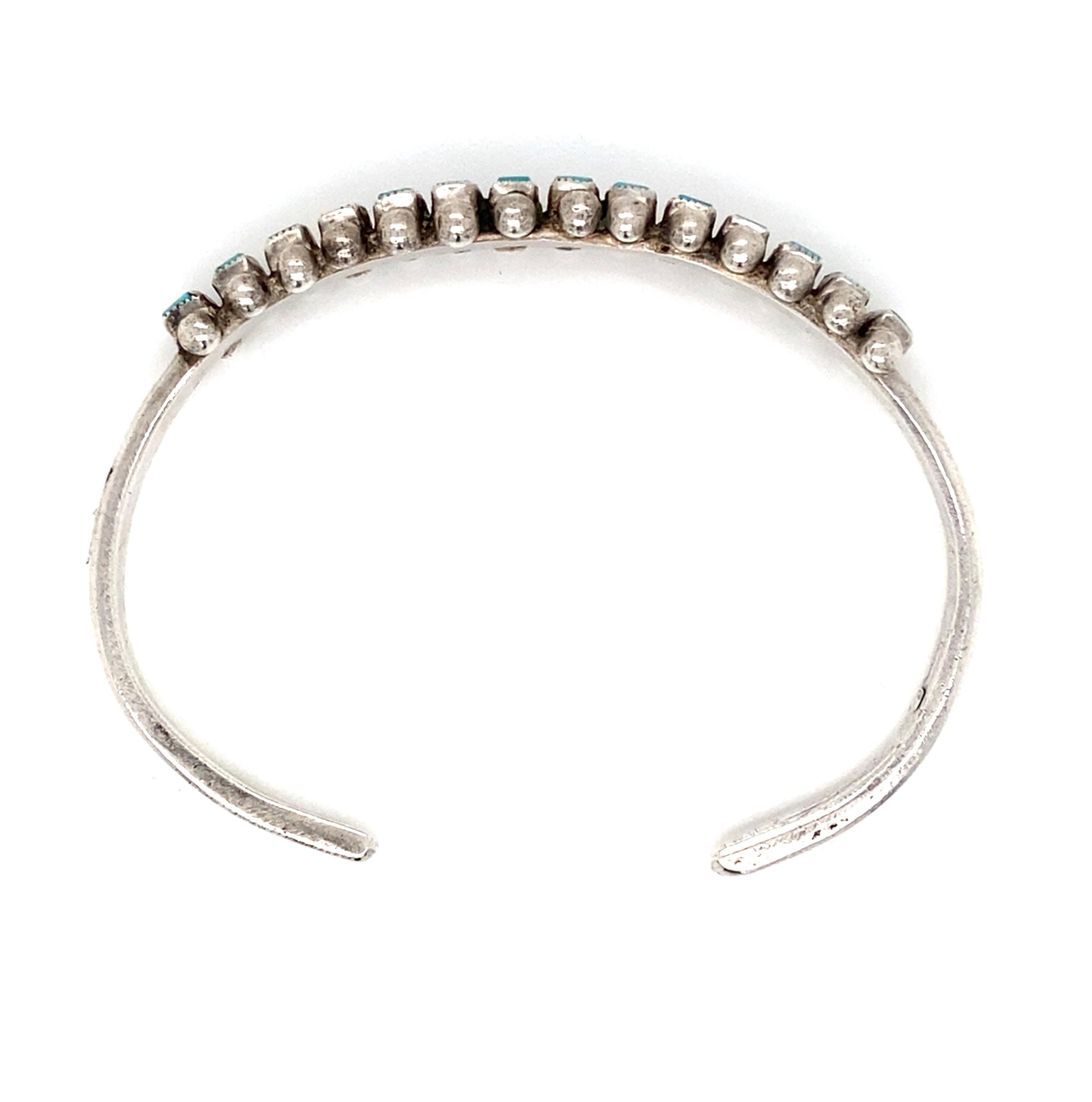 Vintage 1940s Navajo Sterling Silver Zuni Turquoise Cuff Bracelet en vente 1