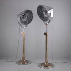 Vintage 1940s Naval Searchlight Floor Lamp in Polished Aluminium and Brass