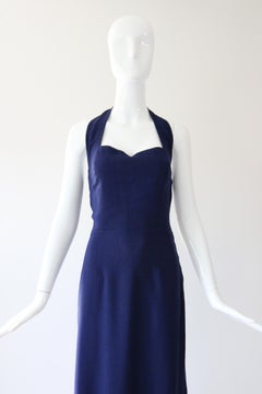 Vintage 1940s Navy Blue Cotton Halter Neck Dress 1940's day dress UK 8-10 US 4-6