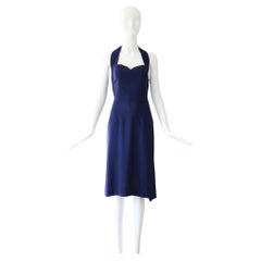 Vintage 1940s Navy Blue Cotton Halter Neck Dress Robe de jour 1940's UK 8-10 US 4-6