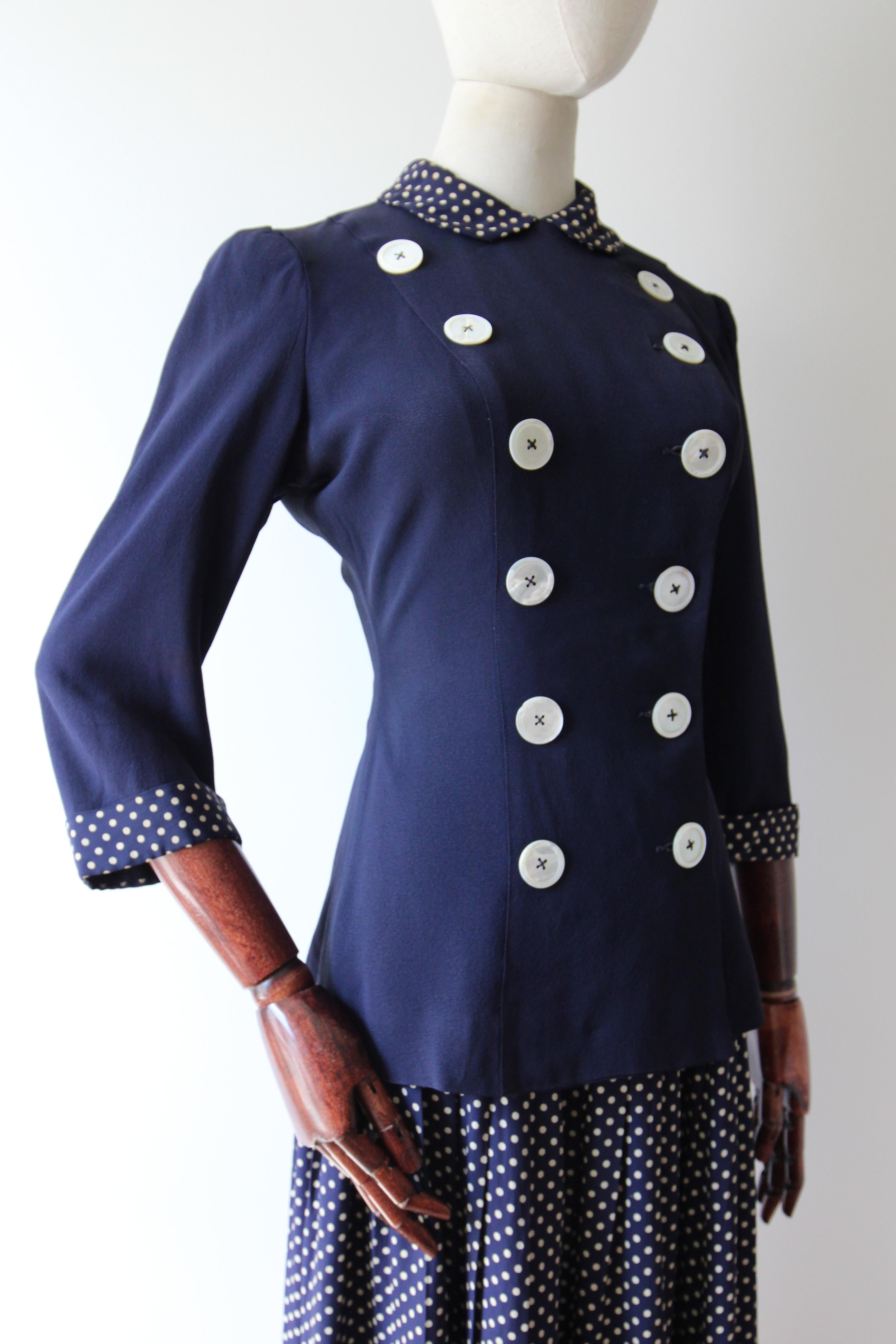 da uomo o donna Abito con gonna in rayon e seta polkadot vintage anni '40 Abito anni '40 UK 8 US 4 in vendita