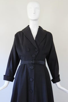 Vintage 1940's Navy Blue Silk Suzy Perette Dress UK 10 US 6