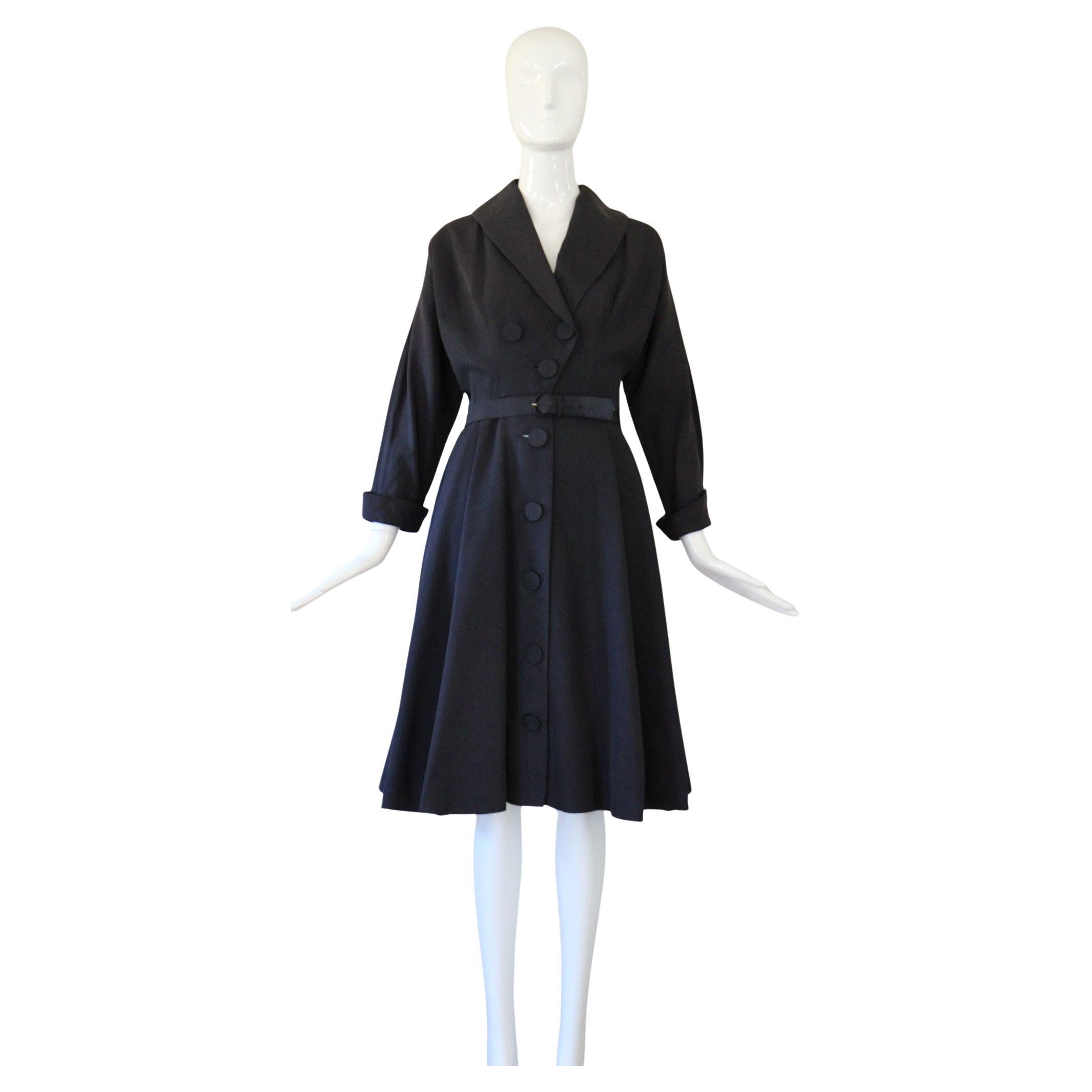 Vintage 1940's Navy Blue Silk Suzy Perette Dress UK 10 US 6