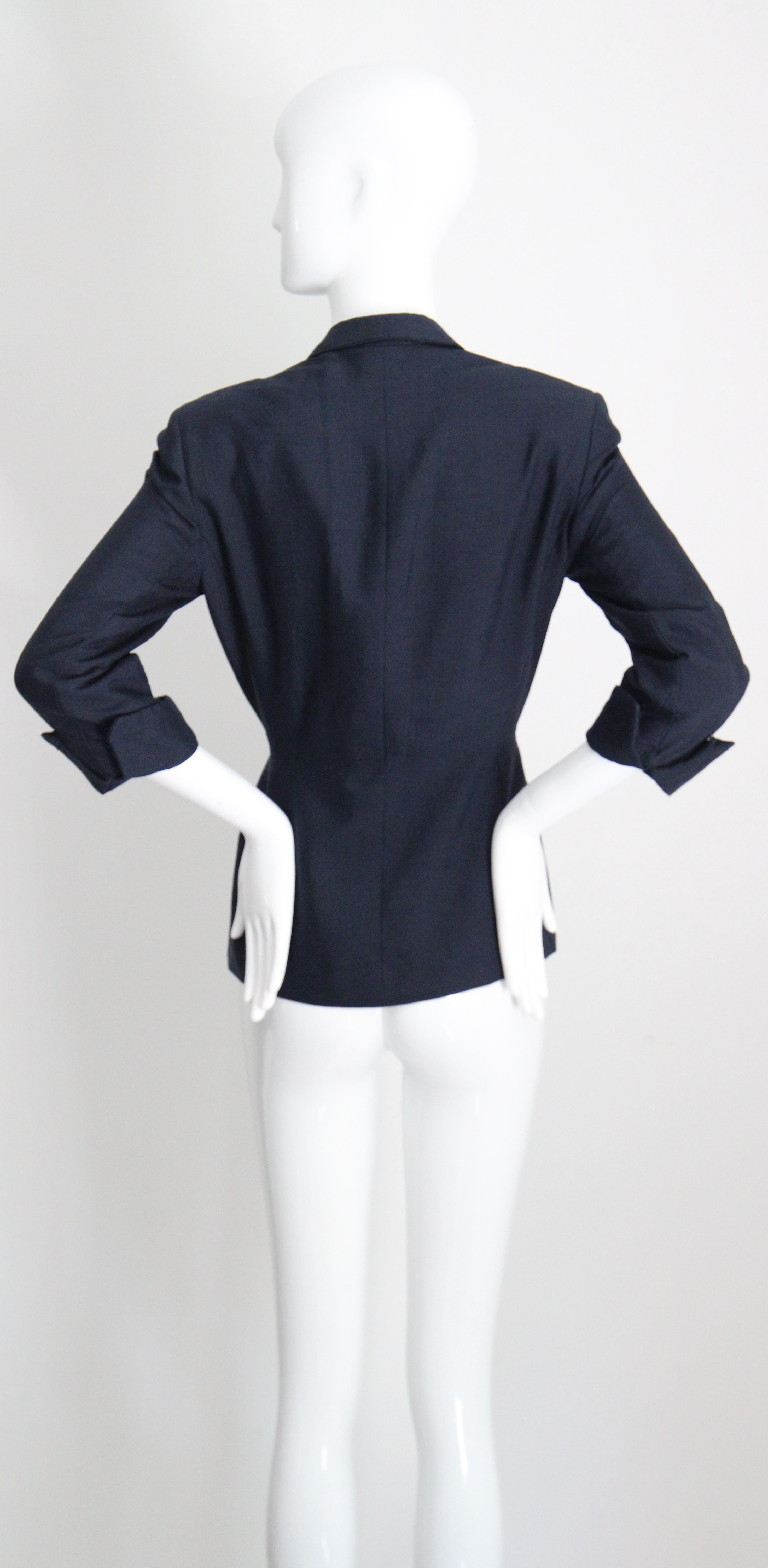 Vintage 1940 Chaqueta de seda azul marino Blazer números romanos UK 8 US 4 en venta 5