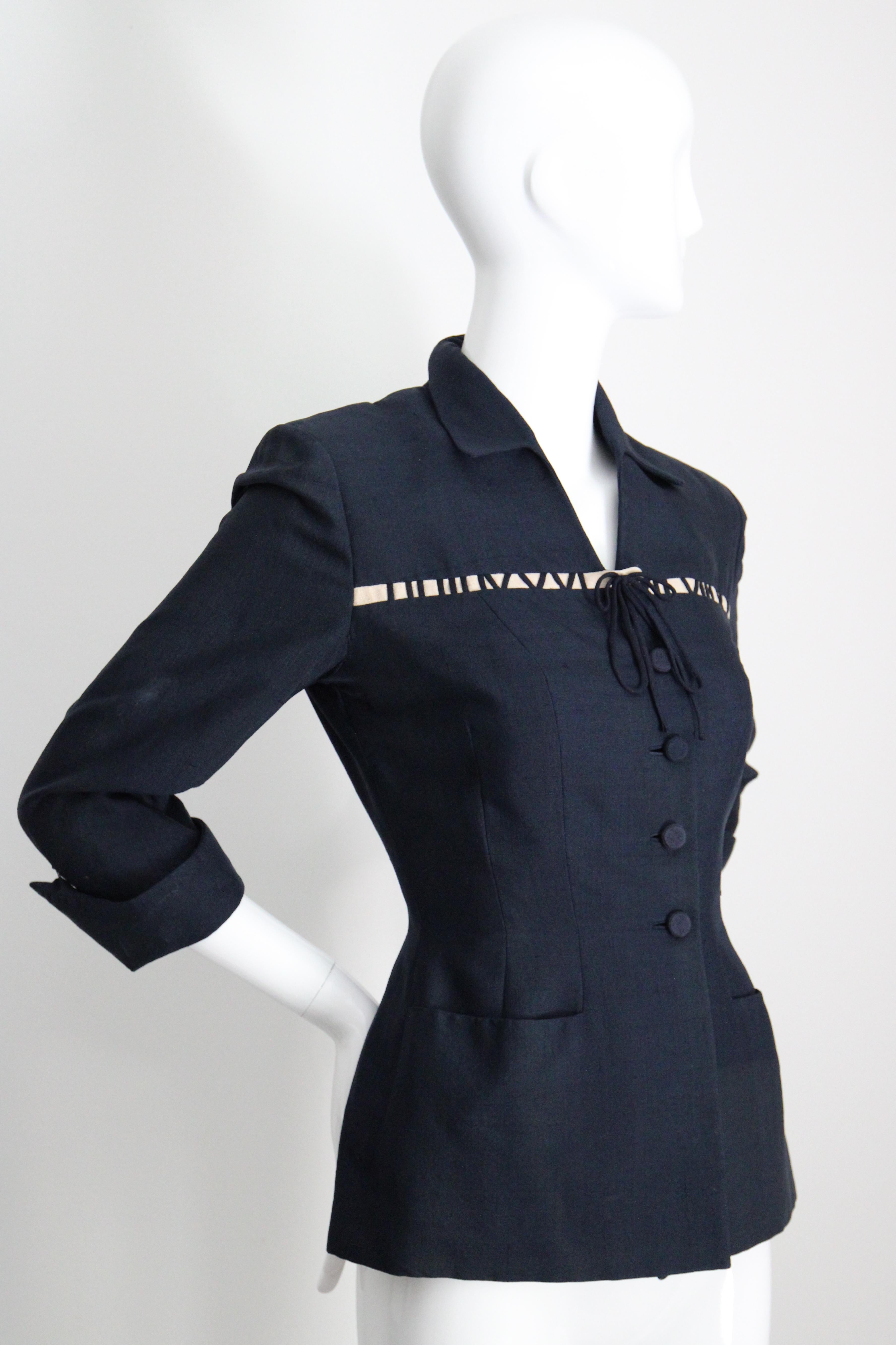 De las mujeres Vintage 1940 Chaqueta de seda azul marino Blazer números romanos UK 8 US 4 en venta