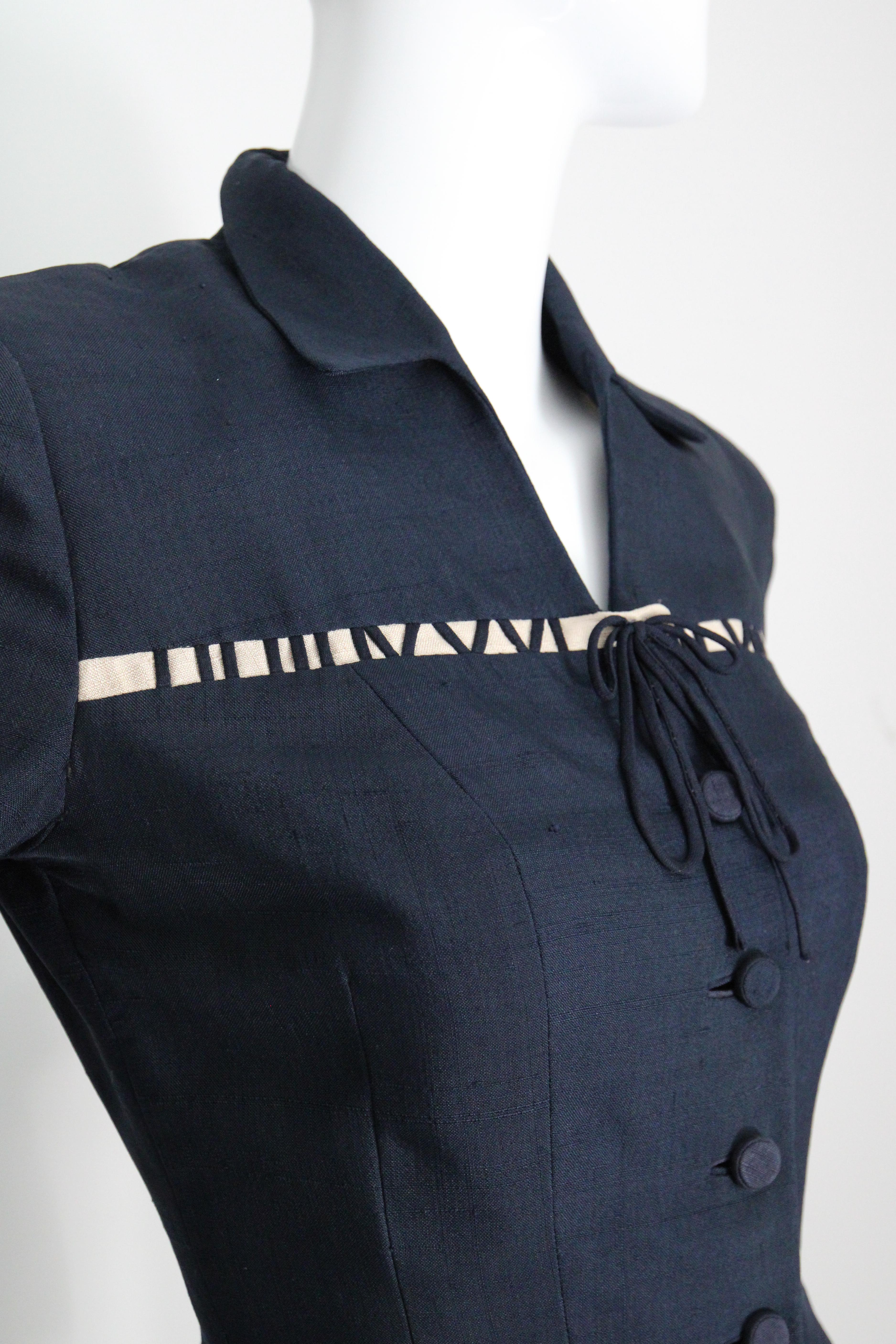 Vintage 1940 Chaqueta de seda azul marino Blazer números romanos UK 8 US 4 en venta 1