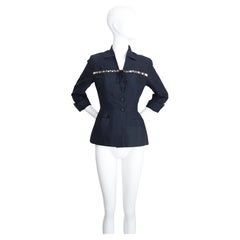 Vintage anni '40 Giacca sartoriale in seta blu navy Blazer con numeri romani UK 8 US 4