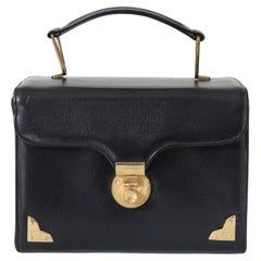 Vintage 1940
s Marineblau Top Handle Box Tasche Gold Hardware Marine Leder Geldbörse