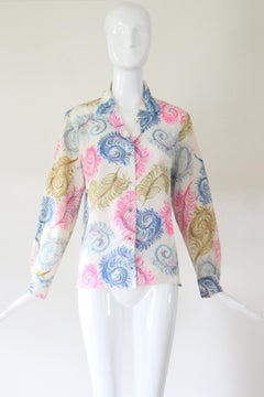 Vintage 1940's Novelty Print Feather Print Blouse Rayon US 8-10 UK 12-14