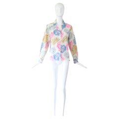 Vintage 1940's Novelty Print Feather Print Blouse Rayon US 8-10 UK 12-14