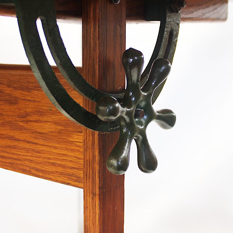 Vintage 1940s Oak And Iron Drafting Table By The F Weber Co Of