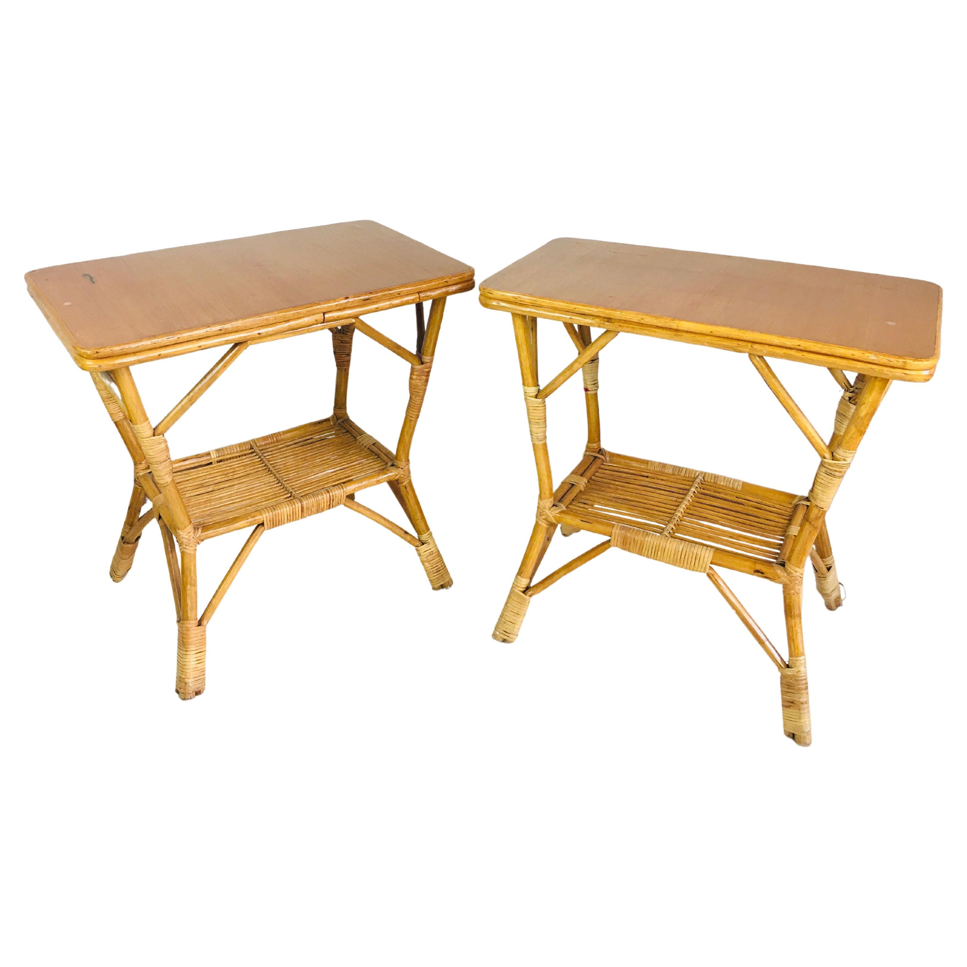 Pair of Rattan End Tables at 1stDibs