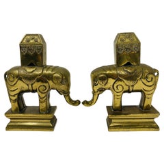 Antique 1940s Pair of Sculptural Elephant Bookends in Solid Brass