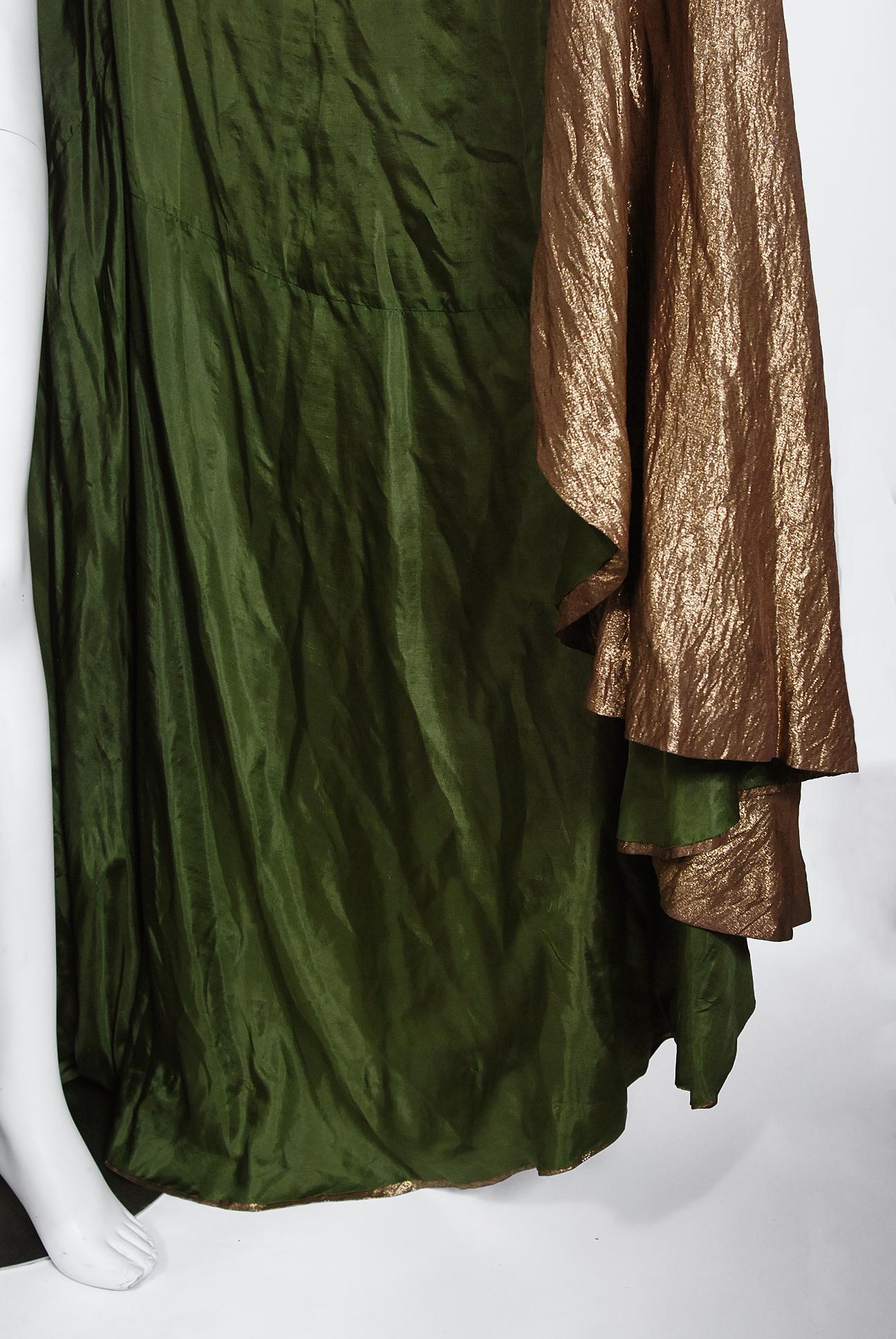 Brown Vintage 1940's Paramount Film-Worn Metallic Gold Lamé Full Length Trained Cape