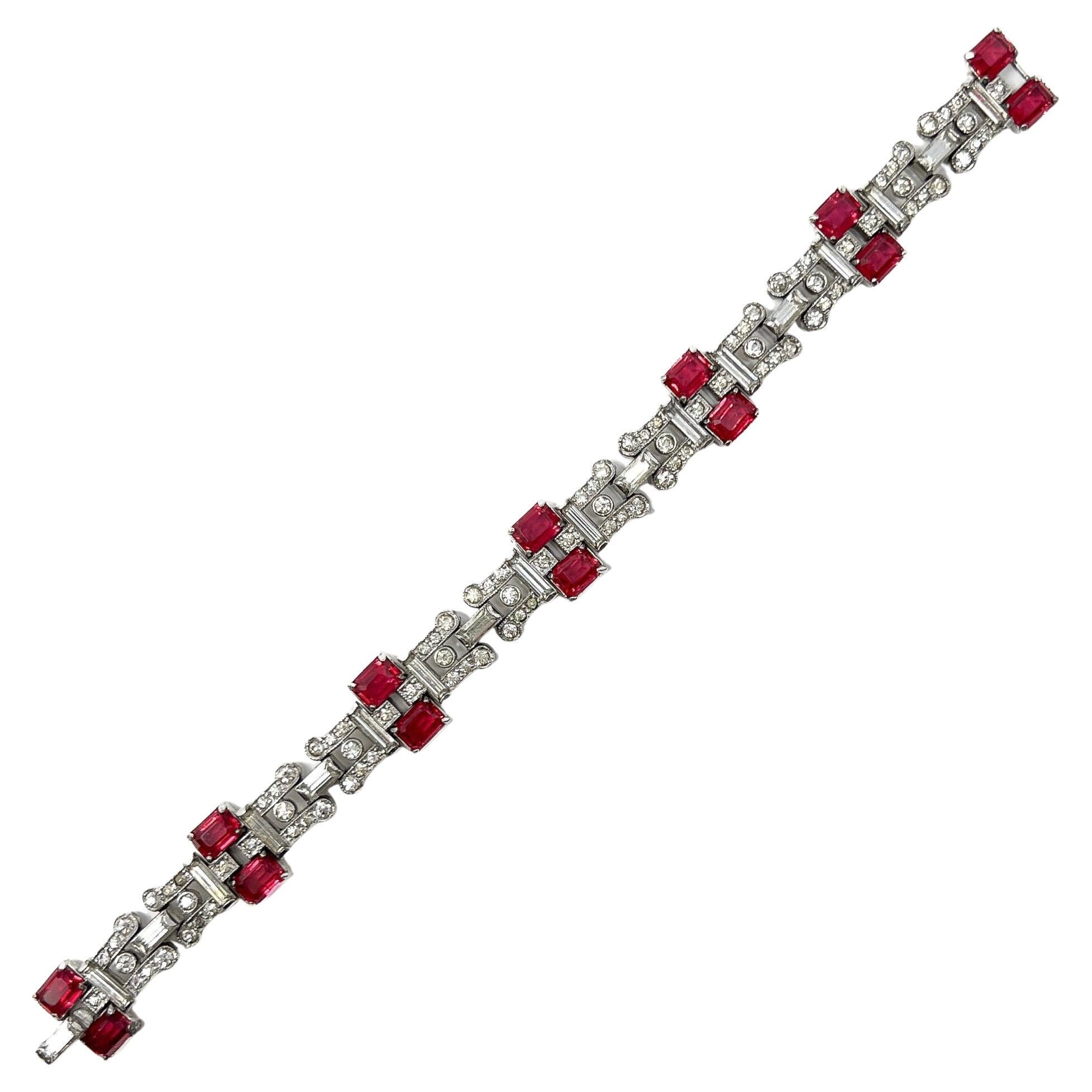 Vintage 1940s Paste and Ruby Glass Bracelet