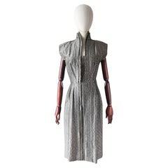 Vintage 1940's Pauline Trigère Grau Seide Strass verschönert Kleid UK 8 US 4