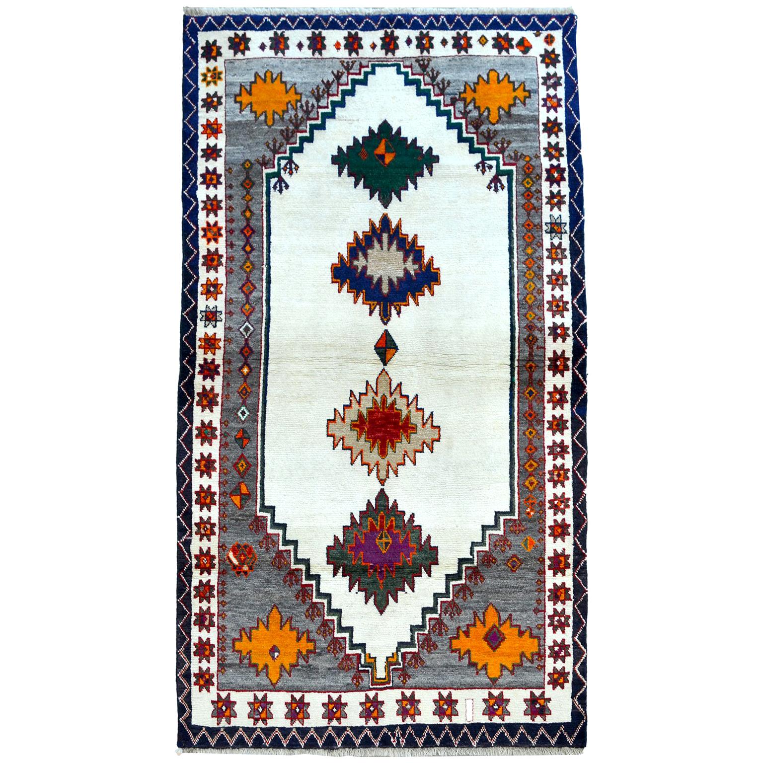 Persischer Gabbeh Stammeskunst-Teppich, Wolle, 4' x 7', 1940er Jahre, Vintage im Angebot