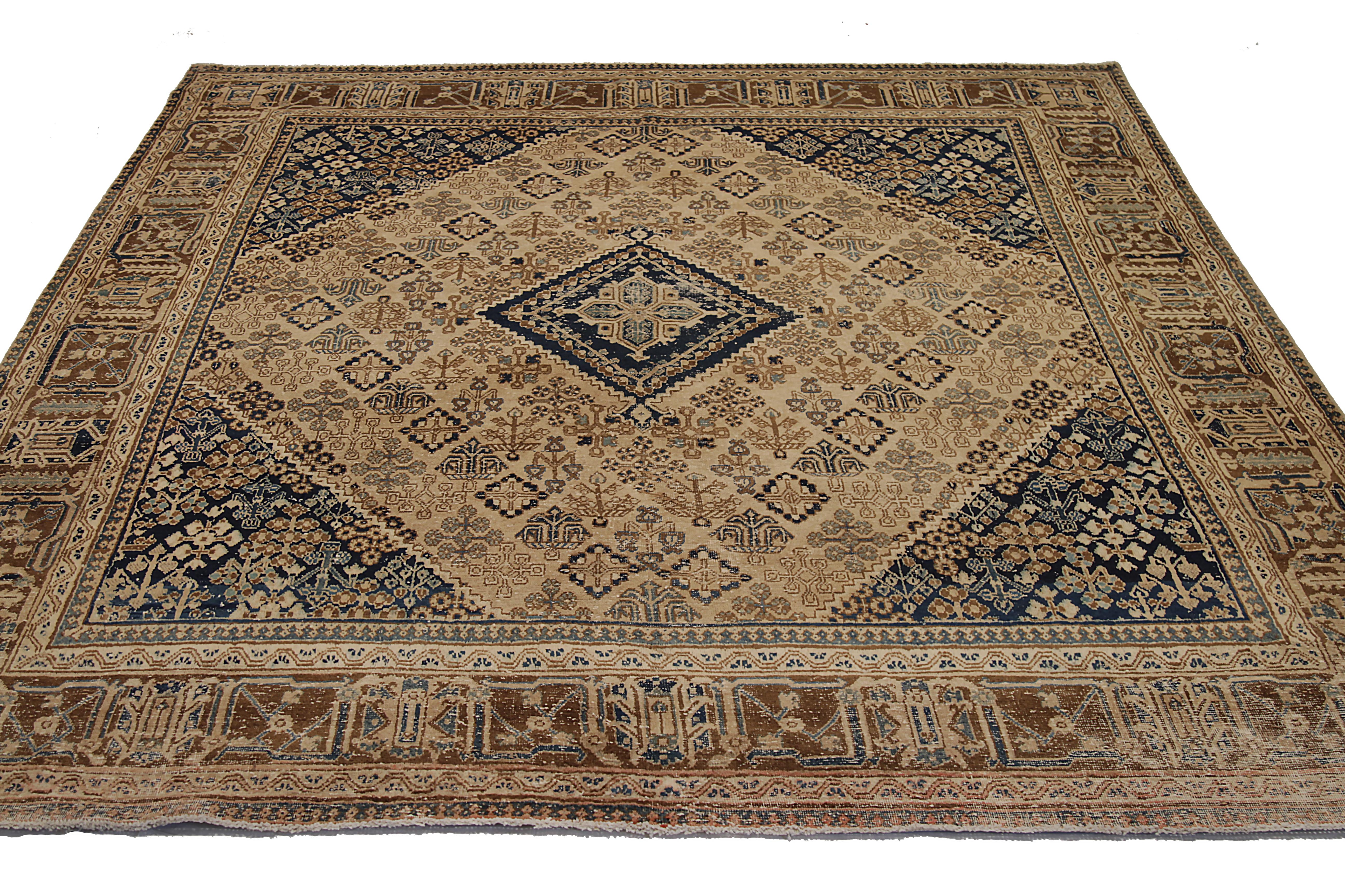 Woven Vintage 1940s Persian Tabriz Rug, Handcrafted Geometric Design For Sale