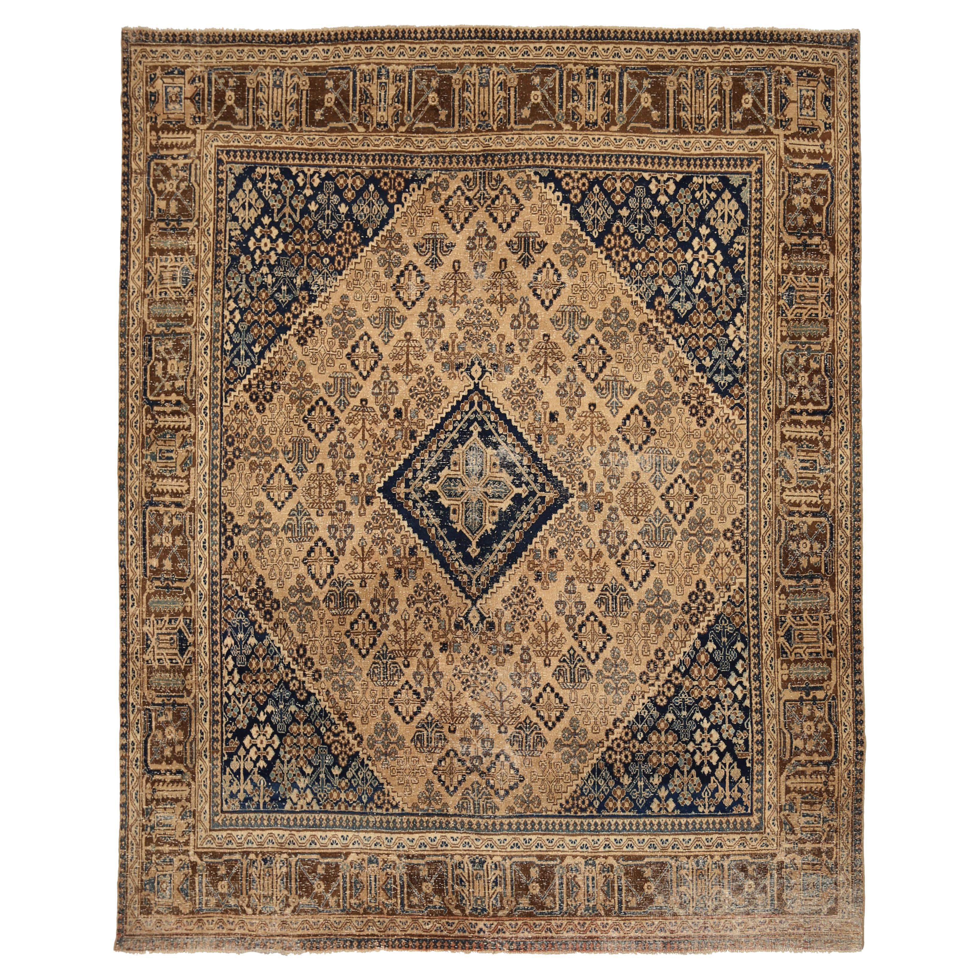 Tappeto persiano Tabriz vintage degli anni '40, disegno geometrico realizzato a mano