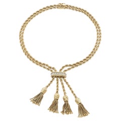 Vintage 1940s Pineapple Tassel Rope Chain Necklace with Diamonds