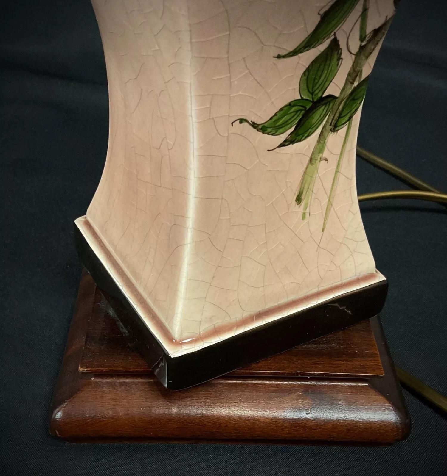 Vintage 1940s Pink Ceramic Table Lamp with Floral Shade - 2Y463 For Sale 6