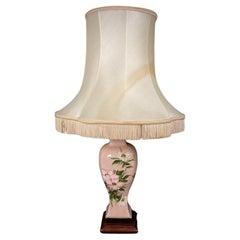 Vintage 1940s Pink Ceramic Table Lamp with Floral Shade - 2Y463