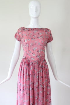 Vintage 1940's Pink Floral Day Day Dress Silk Floral Dress US 4 UK 8