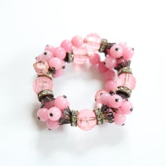 Vintage 1940's Pink Glass Bead & Rhinestone Wire Bracelet