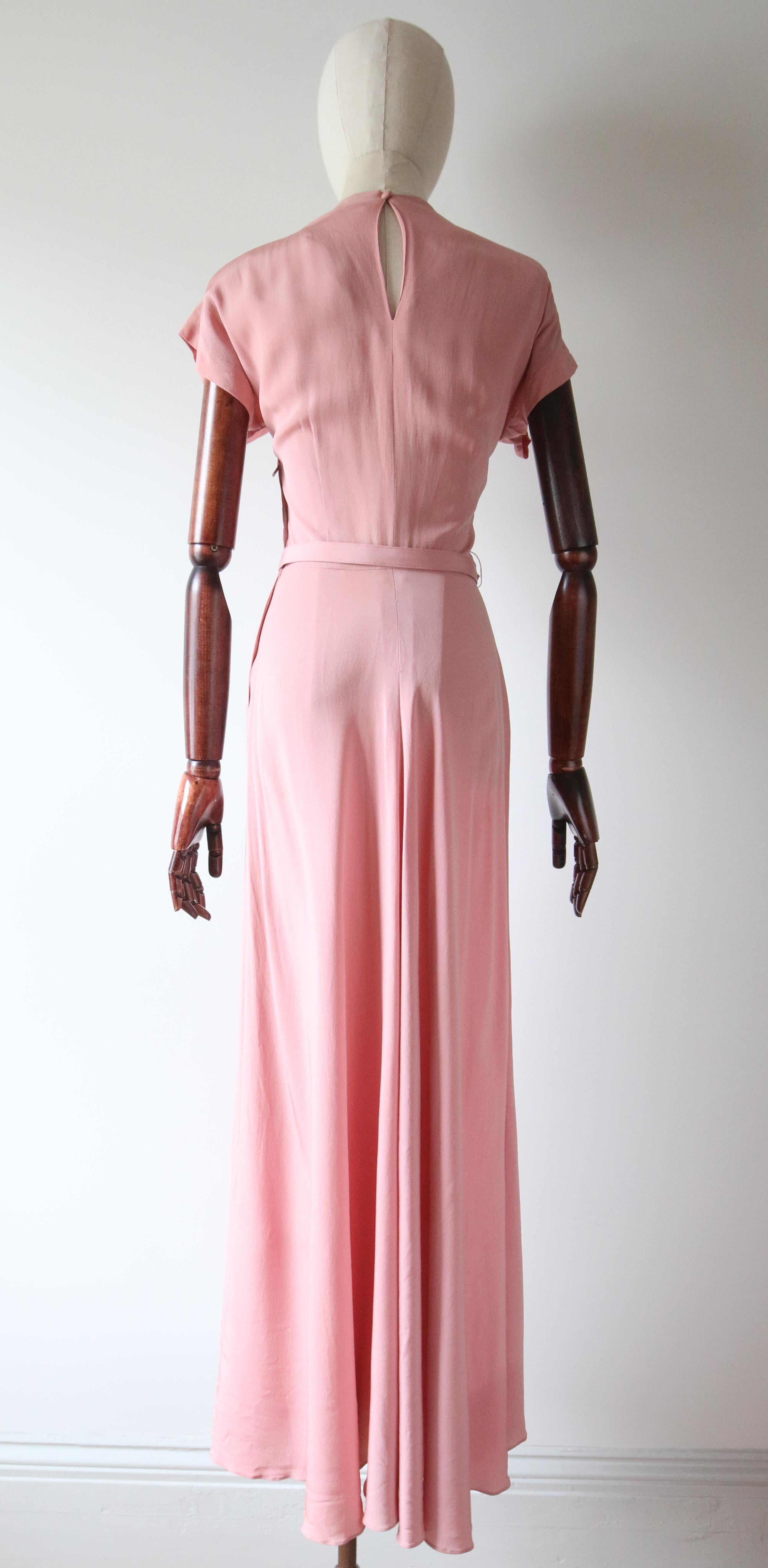 Vintage 1940's Pink Silk Evening Dress Beaded Pearl Floral Dress UK 8 Us 4 For Sale 8