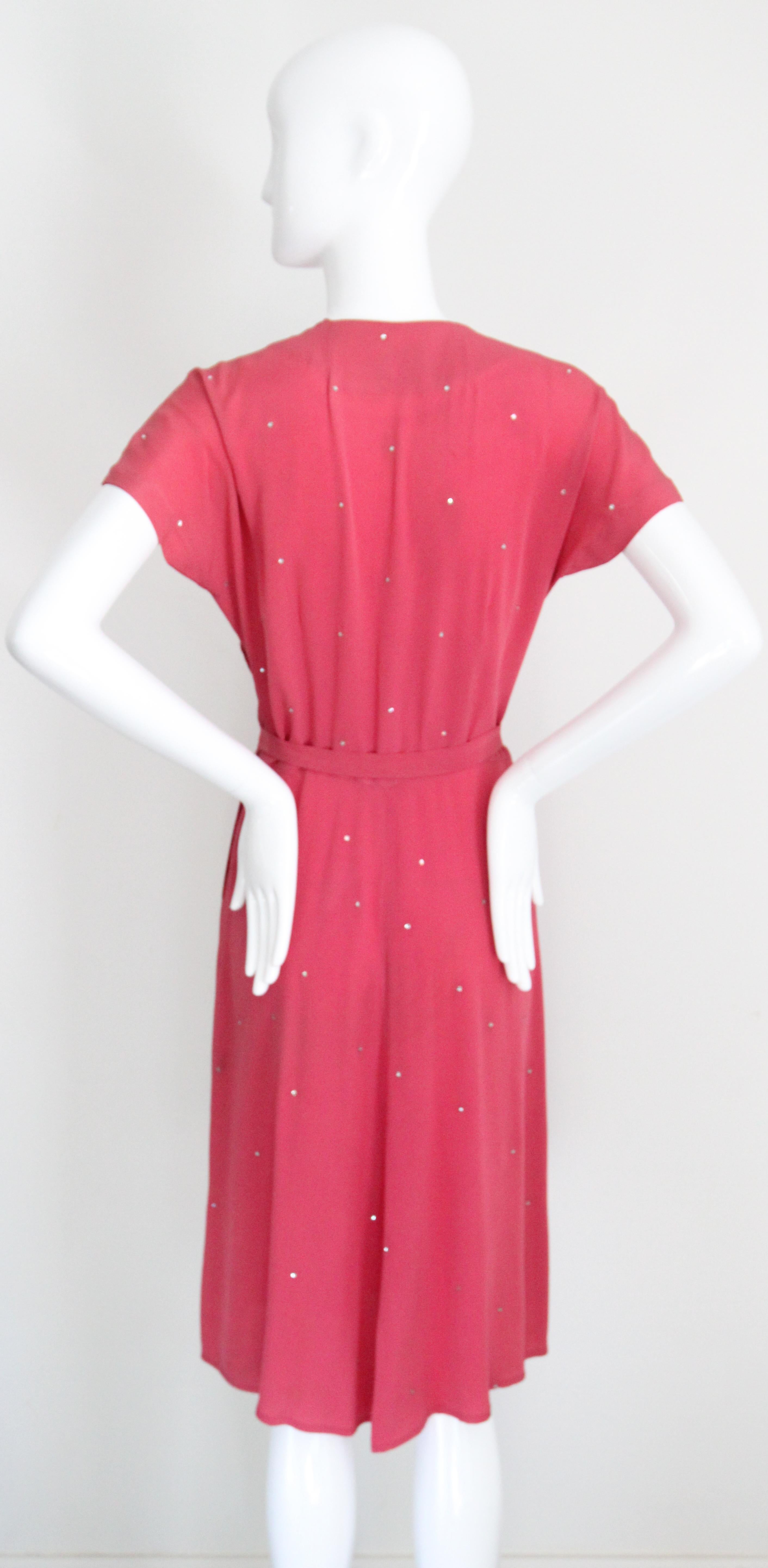 Vintage 1940's pink silk rhinestone embellished dress 1940's cocktail UK 10 US 6 For Sale 4