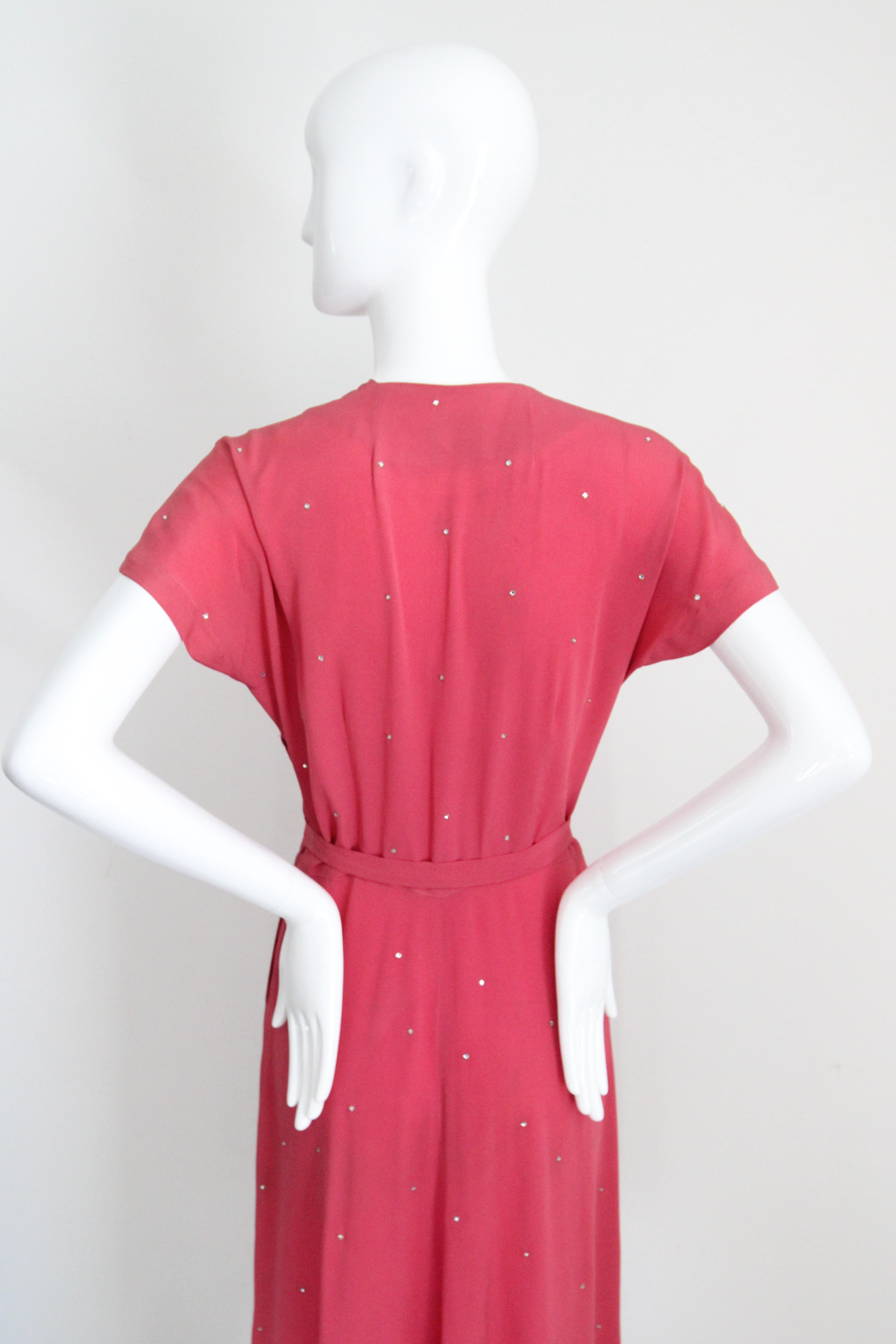 Vintage 1940's pink silk rhinestone embellished dress 1940's cocktail UK 10 US 6 For Sale 5