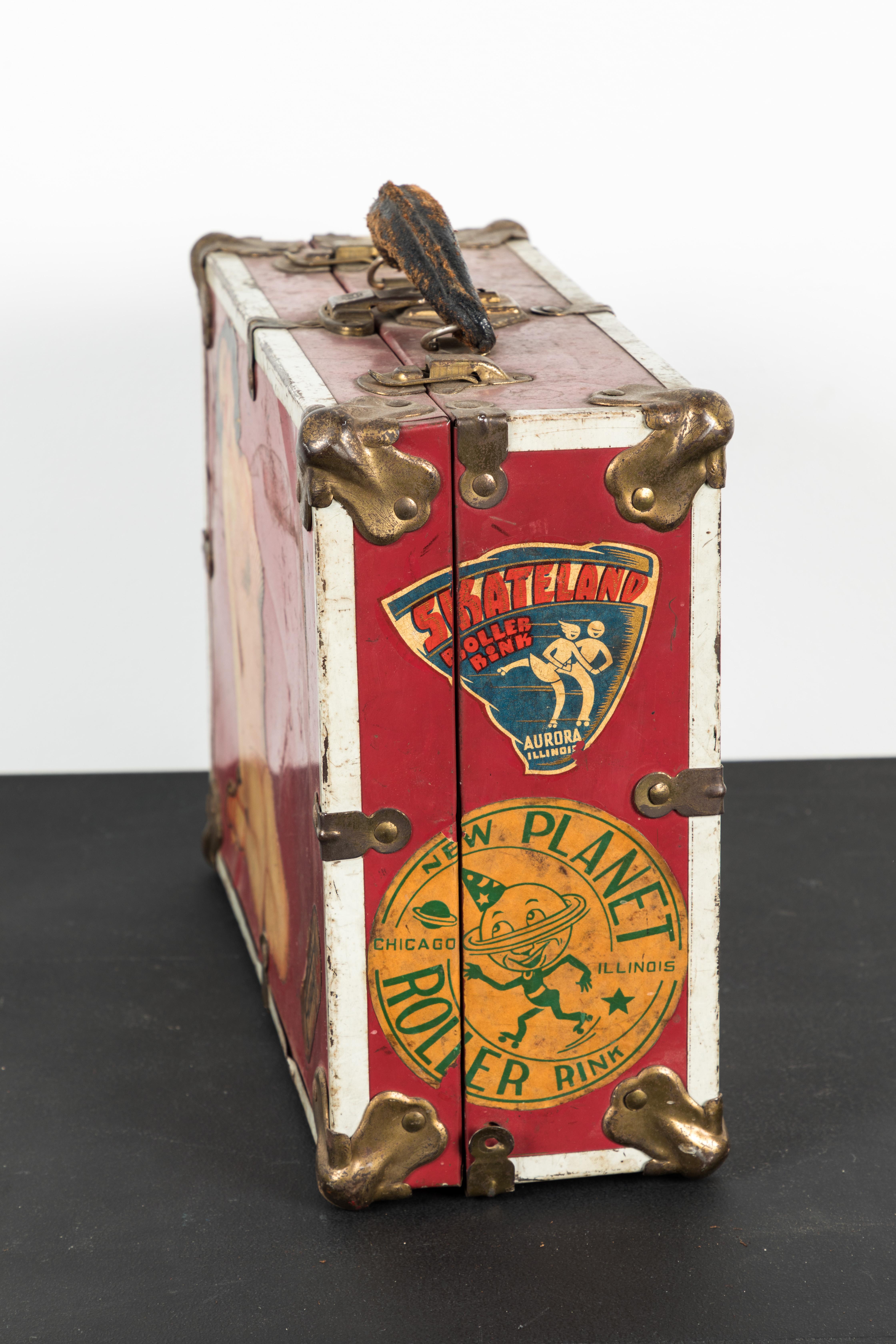 Vintage 1940s Pinup Roller Derby Roller Skate Case In Good Condition In Santa Monica, CA